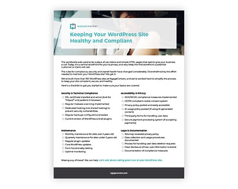 NgageContent Wordpress Checklist